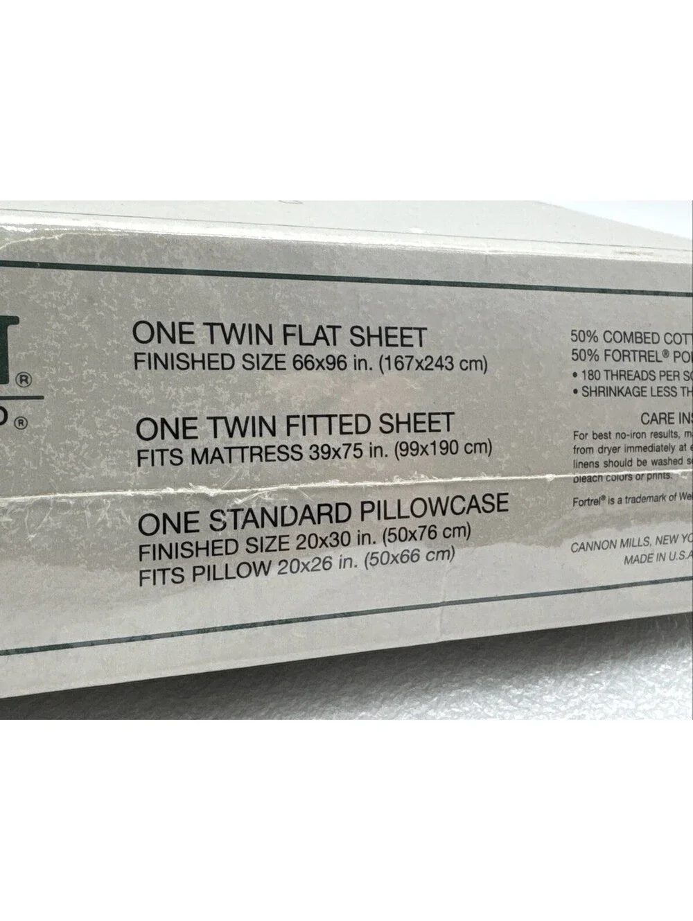 Vintage Cannon Monticello Green White Stripes No Iron Percale 3pc TWIN Sheet Set